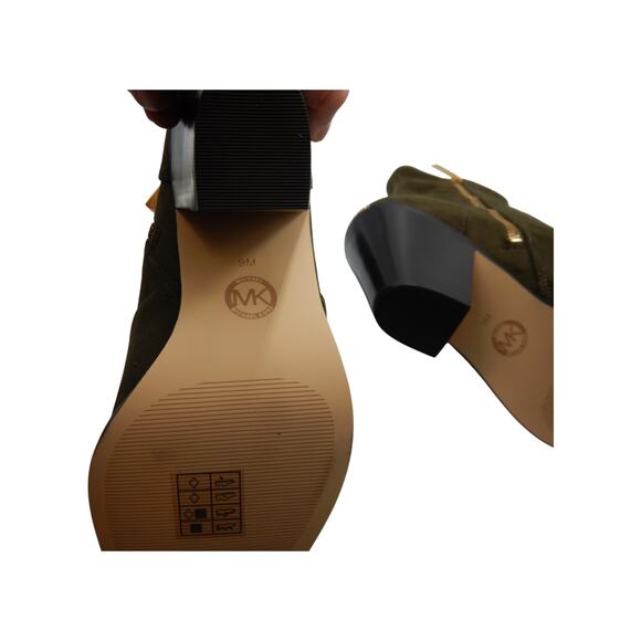 Michael Kors MK Dover Faux Suede Stretch Heeled Ankle Boots Booties Olive Sz 9M - Picture 10 of 13